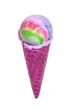 Scoop of Pastel Rainbow Colored Ice Cream Cone Isolated on White Background