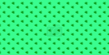Pattern of Forest Green Cannabis Leaf on Spring Green Background