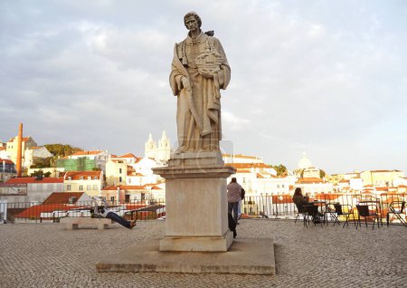 Statue of St. Vincent at the Popular Miradouro das Portas do Sol View Point, Alfama, Lisbon, Portugal