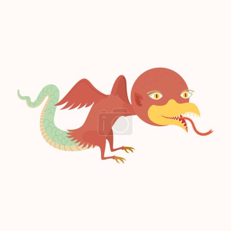 Téléchargez les illustrations : Un oiseau mangeur de charognes japonais a une queue de serpent fantômes, diable, illustration youkai - en licence libre de droit