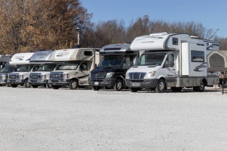 Photo for Lafayette - Circa November 2022: Various RV Motorhomes on display at a dealership. Owning a motorhome is a cost effective way to see the country. - Royalty Free Image