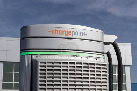 Photo for Noblesville - Circa February 2023: ChargePoint EV Charging Station. ChargePoint plug-in vehicle stations are in business parking lots or home use. - Royalty Free Image