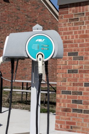 Photo for Indianapolis - Circa March 2023: AeroVironment EV Charging Station. AeroVironment plug-in vehicle stations are in business parking lots or home use. - Royalty Free Image