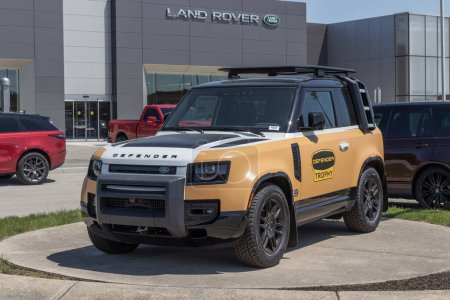Photo for Indianapolis - Circa May 2023: Land Rover Defender display at a dealership. Land Rover offers the Defender in S, SE, X-Dynamic, X, and Carpathian models. - Royalty Free Image