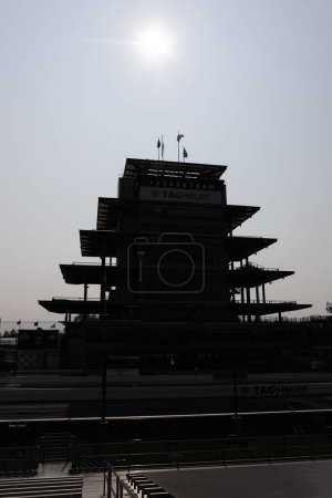 Photo for Indianapolis - Circa May 2023: IMS Pagoda silhouette at Indianapolis Motor Speedway. The Pagoda is one of the most recognizable structures at IMS. - Royalty Free Image