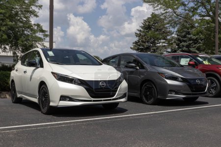 Photo for Indianapolis - July 4, 2023: Nissan Leaf display at a dealership. Nissan offers the Leaf in S and SV Plus models. - Royalty Free Image