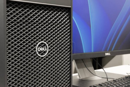 Photo for Indianapolis - October 11, 2023: Dell Technologies desktop computer and logo. Dell Technologies makes business, gaming and computers for content creators. - Royalty Free Image