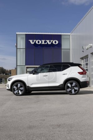 Photo for Ft. Wayne - November 7, 2023: Volvo XC40 EV Electric Vehicle display at a dealership. Volvo offers the XC40 in Core, Plus, and Ultimate models. - Royalty Free Image
