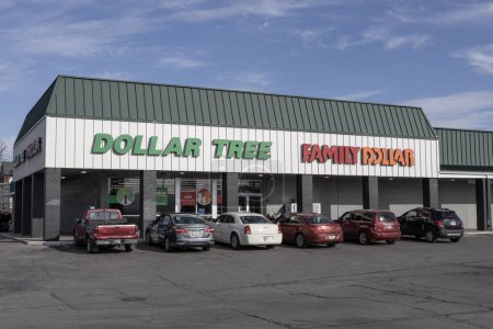 Photo for Indianapolis - November 30, 2023: Dollar Tree and Family Dollar discount stores. Dollar Tree and Family Dollar offer allow lower cost retail alternatives. - Royalty Free Image