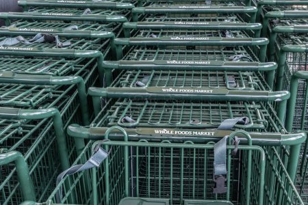 Photo for Carmel - December 7, 2023: Whole Foods Market baskets. Whole Foods Market offers local, organic, plant-based foods and groceries. - Royalty Free Image