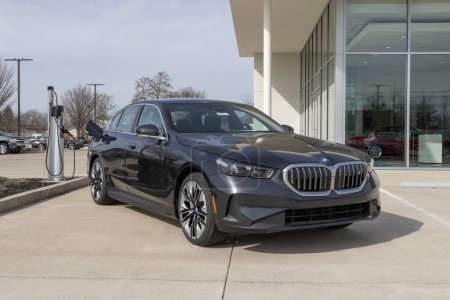 Photo for Lafayette - March 12, 2024: BMW i5 eDrive40 Electric Vehicle display at a dealership. BMW offers the i5 eDrive40 with an electric 335hp motor. MY:2024 - Royalty Free Image