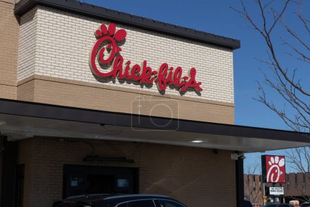 Photo for Chicago - April 6, 2024: Chick-fil-A chicken restaurant. Despite ongoing controversy, Chick-fil-A is wildly popular. - Royalty Free Image
