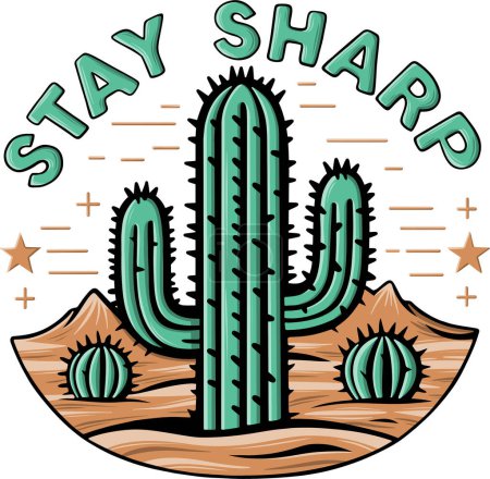 Téléchargez les photos : Cactus dans l'illustration du désert avec le slogan rester forte. Image motivationnelle. - en image libre de droit