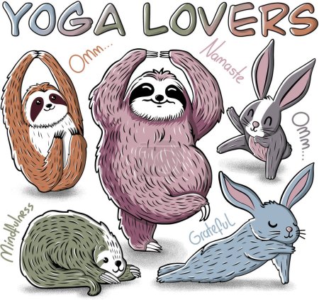 Photo for Set of cute lazy animals. Sloths and rabbits yoga lovers print for t-shirt and products. - Royalty Free Image