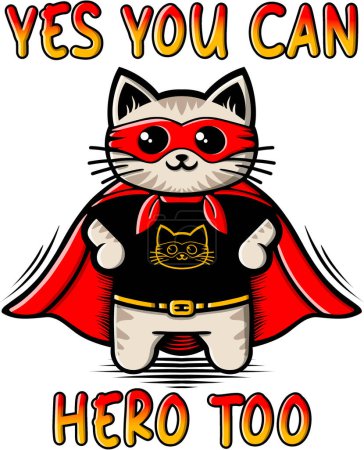 Cute cartoon cat illustration with superhero cape and mask