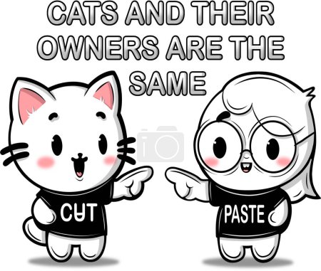 Illustration d'amant de chat et chats et leurs propriétaires sont les mêmes mots. Clipart d'animal de compagnie.
