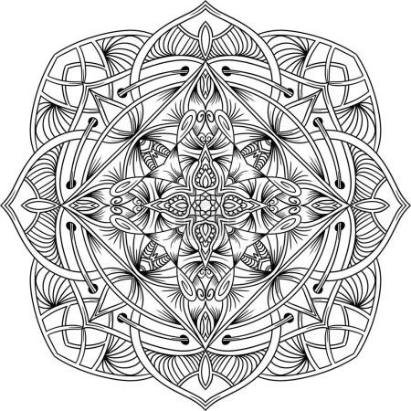 Mandala Abstract Pattern, Black Line Art Ornamental Motif