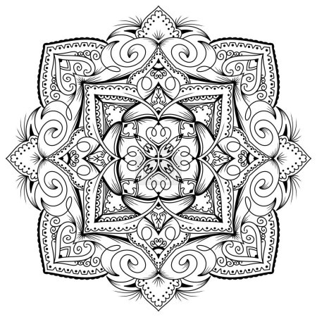 Mandala Art, Spiritual Henna Design for T-shirt, Tattoo and Coloring Book Pages.
