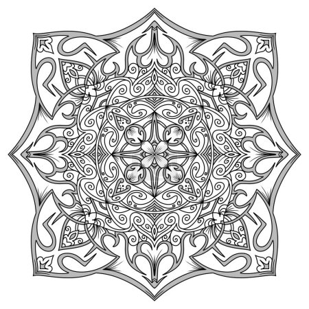 Modèle géométrique de mandala, motif ethnique noir et blanc