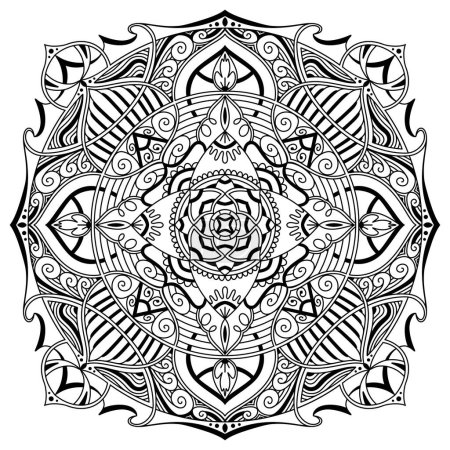 Hand Drawn Mandala Pattern on White Background, Coloring Book and Tattoo Design