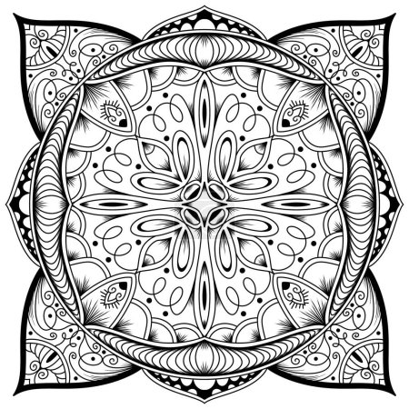 Black White Mandala Pattern for Coloring Book, T-shirt and Henna Design