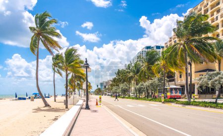 Photo for Seafront beach promenade with palm trees - Royalty Free Image