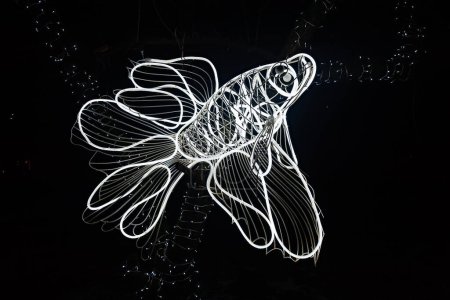 Téléchargez les photos : Grande silhouette lumineuse de poisson blanc décoration extérieure - en image libre de droit