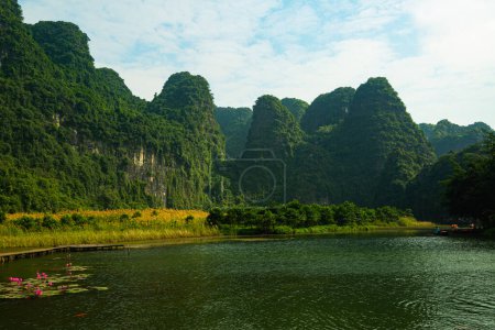 Photo for Beautiful mountain scene and river pond - Royalty Free Image