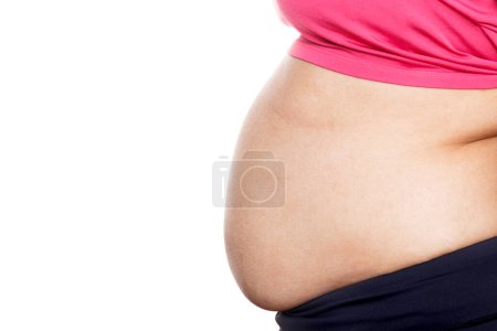 Téléchargez les photos : Woman with excessive belly fat against isolated on white background - en image libre de droit