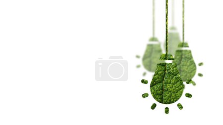 Photo for Light bulb made of green leaf isolated on white background. Health care concept. Green Energy. Sustainable Climate Visuals - Royalty Free Image