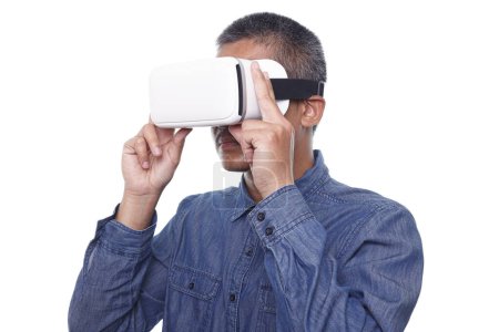 Photo for Man wearing virtual reality goggles isolated on white background - Royalty Free Image