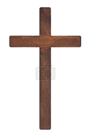 Foto de Cruz de madera aislada sobre fondo blanco con camino de recorte - Imagen libre de derechos