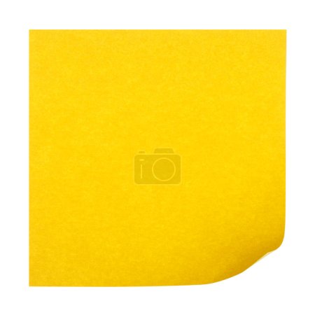 Foto de Hojas amarillas de papeles de notas con esquina rizada aislada sobre fondo blanco, camino de recorte - Imagen libre de derechos