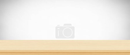 Téléchargez les illustrations : Plateau de table en bois vide sur fond gris, Modèle de maquette pour l'affichage du produit - en licence libre de droit