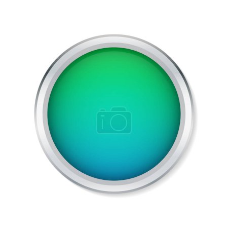 Téléchargez les illustrations : Badge ou bouton brillant vert et bleu sur fond blanc - en licence libre de droit