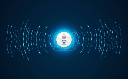 Illustration for Podcast concept. Microphone with voice recording wave. Future technology - Royalty Free Image