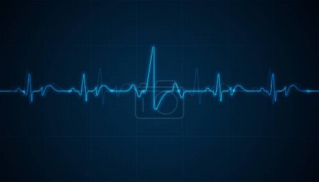 Notfallüberwachung. Blauer leuchtender Neon-Puls. Herzschlag. Elektrokardiogramm