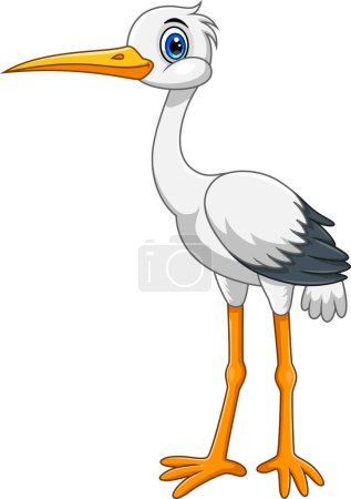 Cartoon cute white stork bird on white background