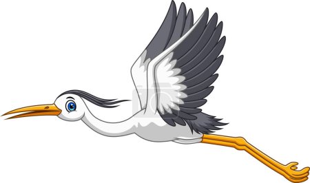 Cute cartoon stork flying  on white background