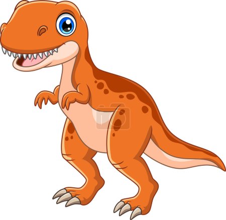 Téléchargez les illustrations : Tyrannosaurus Rex sourire dessin animé vectoriel illustration sur fond blanc - en licence libre de droit