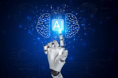 Künstliche Intelligenz. Technologie intelligente Roboter-KI, künstliche Intelligenz durch Eingabe der Eingabeaufforderung für erzeugt etwas, Futuristische Technologie-Transformation.
