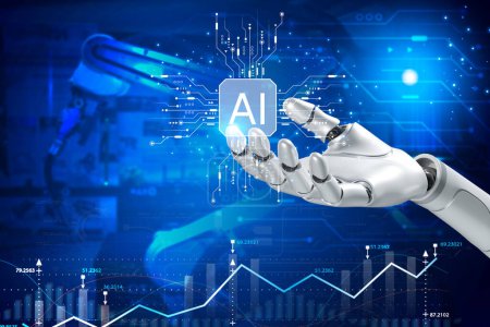 Künstliche Intelligenz. Technologie intelligente Roboter-KI, künstliche Intelligenz durch Eingabe der Eingabeaufforderung für erzeugt etwas, Futuristische Technologie-Transformation.