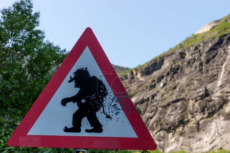 Photo for Funny troll warning sign at the parking place at the road Trollstigen. Norway - Royalty Free Image