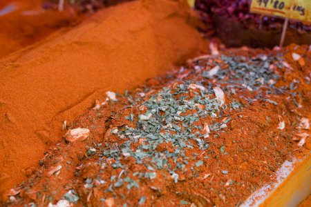 Cooking spices and ingredients for sale on a market 