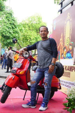 Photo for The rider of the scooter at panjalu scooter fest. - Royalty Free Image