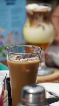 Photo for Coffee with liquid on the table. The coffee looks so delicious - Royalty Free Image