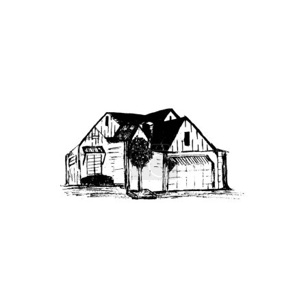 Téléchargez les illustrations : Conception de logo vectoriel classique vintage de bâtiment de maison à pignon - en licence libre de droit