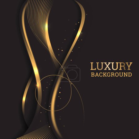 Illustration for Dark vector background with luxury golden elements and curves. - Royalty Free Image
