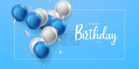 Téléchargez les photos : Beau bleu ballon fond célébration anniversaire bannière modèle vectoriel illustration - en image libre de droit