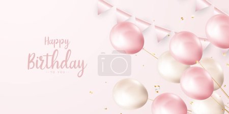 Foto de El fondo celebra su cumpleaños decorado con hermosos globos. ilustración vectorial - Imagen libre de derechos